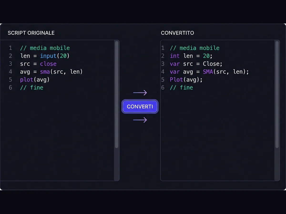 Reconstructed interface of a script import: the external source on the left, the conversion on the right.
